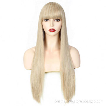 MYZER straight hair cheap artificial wig, synthetic wig supplier, 26-inch artificial wig in various colors (cream color)